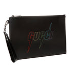 Gucci Blade Embroidered Black Leather Pouch Wristlet Bag 597678