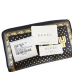 Gucci "Guccy" Black Leather Zip Around Wallet with Gold Stars 510488