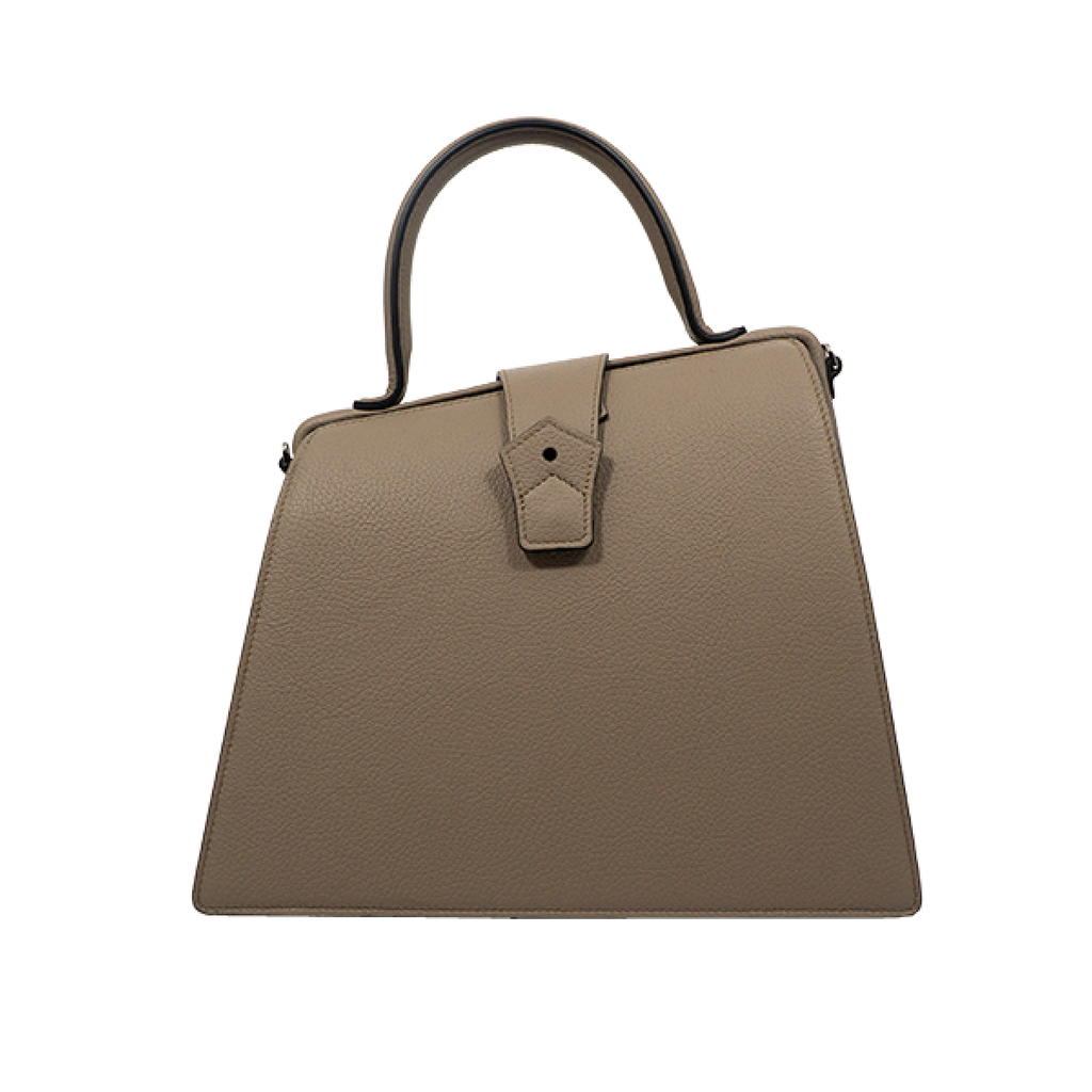 Hester van Eeghen Women's Klipper Diagonal Taupe Grey Leather Shoulder Handbag