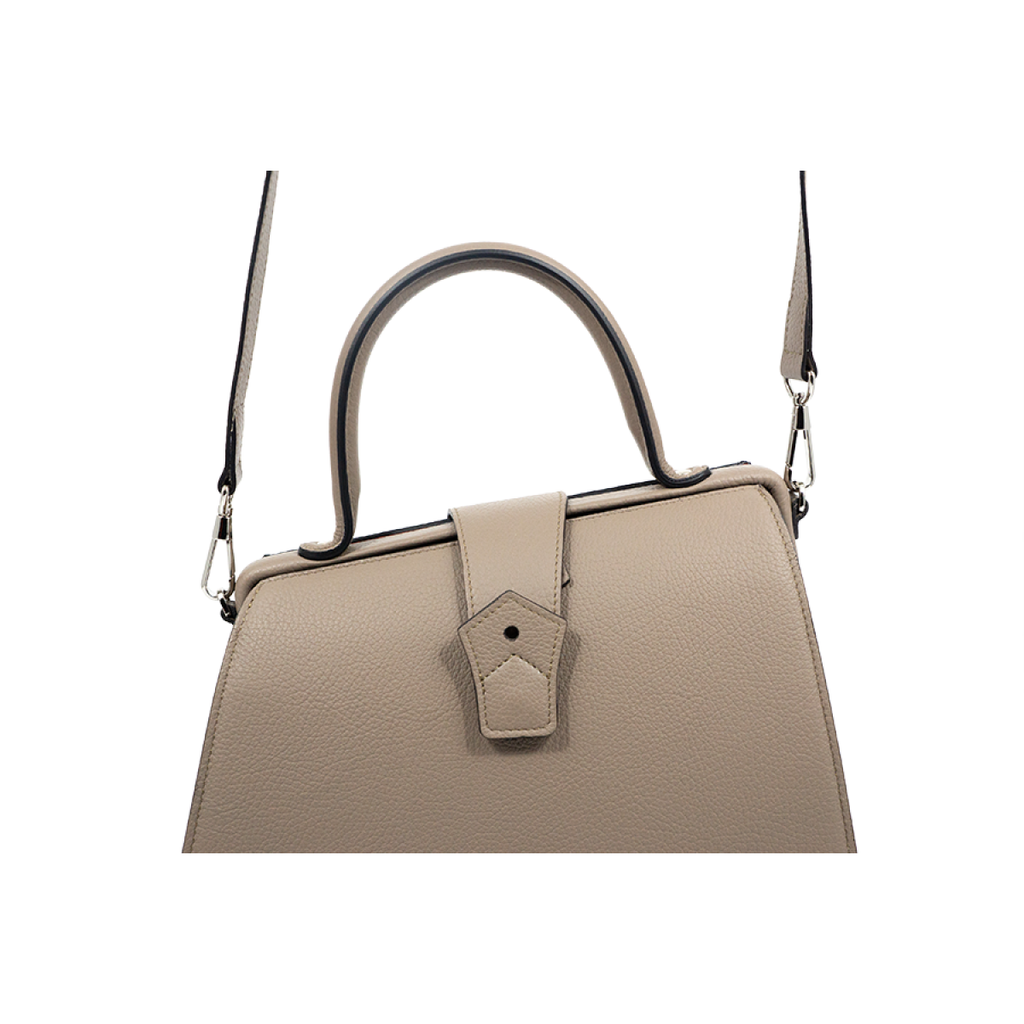 Hester van Eeghen Women's Klipper Diagonal Taupe Grey Leather Shoulder Handbag