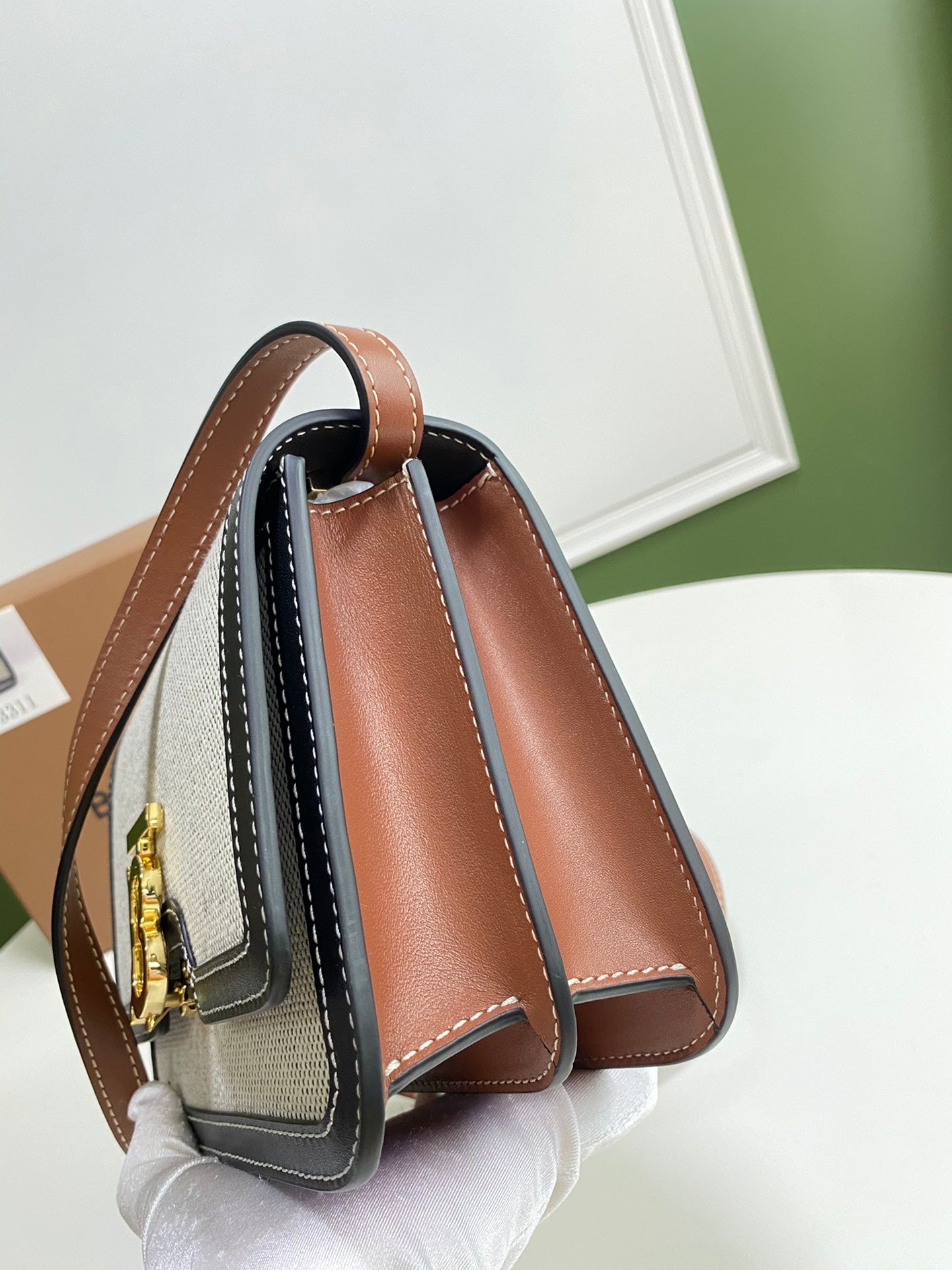 Burberry Small Tri Tone  Canvas Leather TB Bag