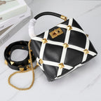 Valentino Garavani Small Roman Stud The Handle Bag In Nappa With Grid Detailing