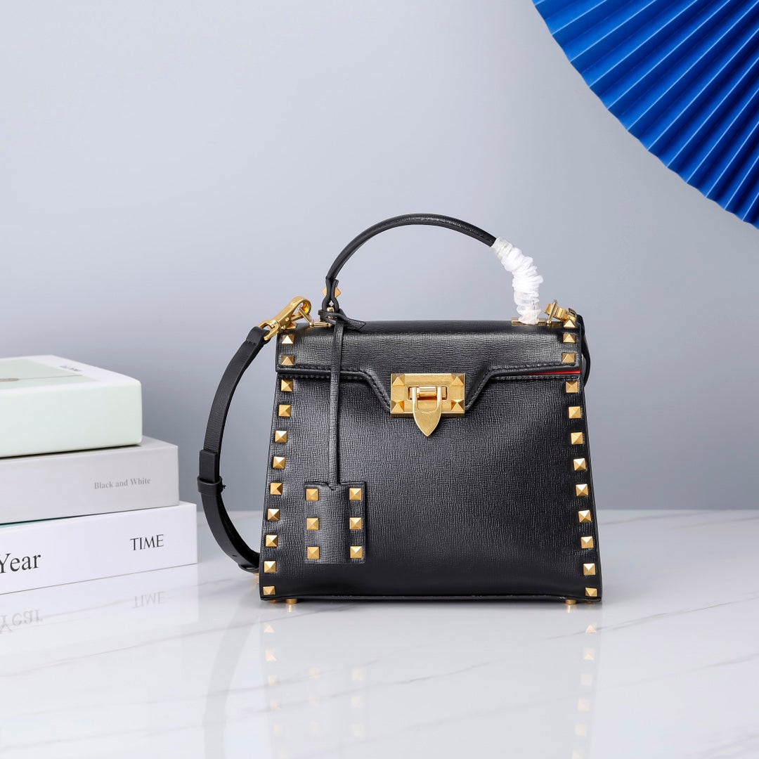 Valentino Garavani Small Rockstud Alcove Grainy Calfskin Bag