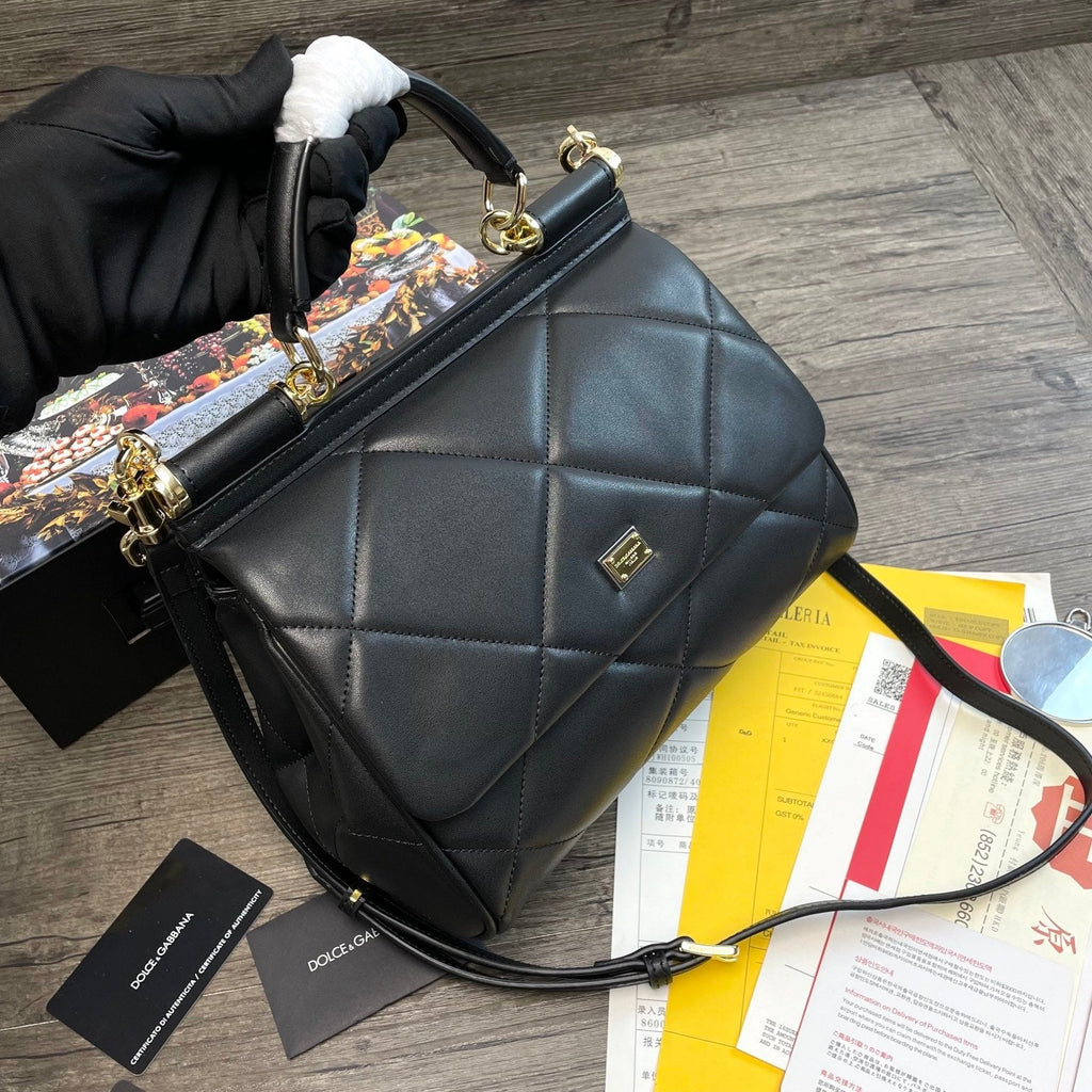 Dolce and Gabbana Medium Sicily Bag In Aria Matelasse  Calfskin