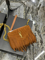 YSL College Medium Chain Bag In Light Suede With Fringes