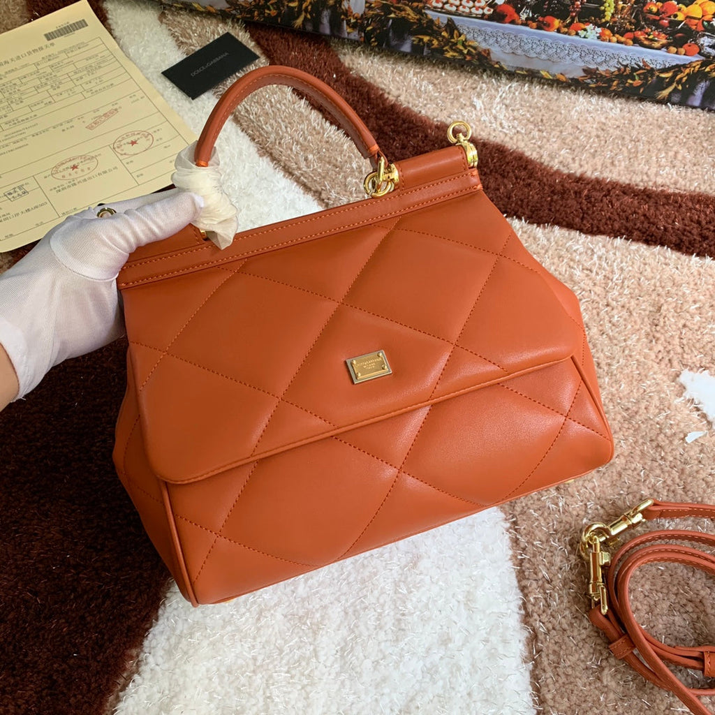Dolce and Gabbana Medium Sicily Bag In Aria Matelasse  Calfskin