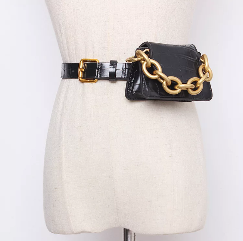 Crocodile pattern vintage leather waist handbag