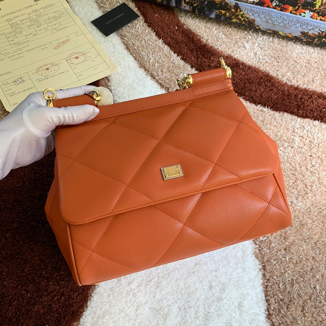 Dolce and Gabbana Medium Sicily Bag In Aria Matelasse  Calfskin