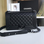 Black leather All black Chanel handbag
