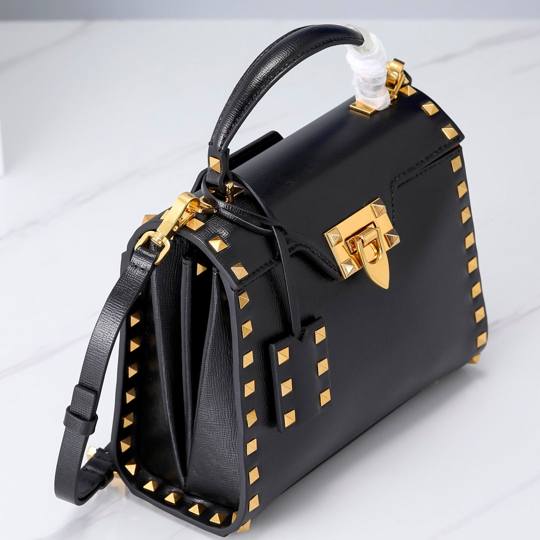Valentino Garavani Small Rockstud Alcove Grainy Calfskin Bag