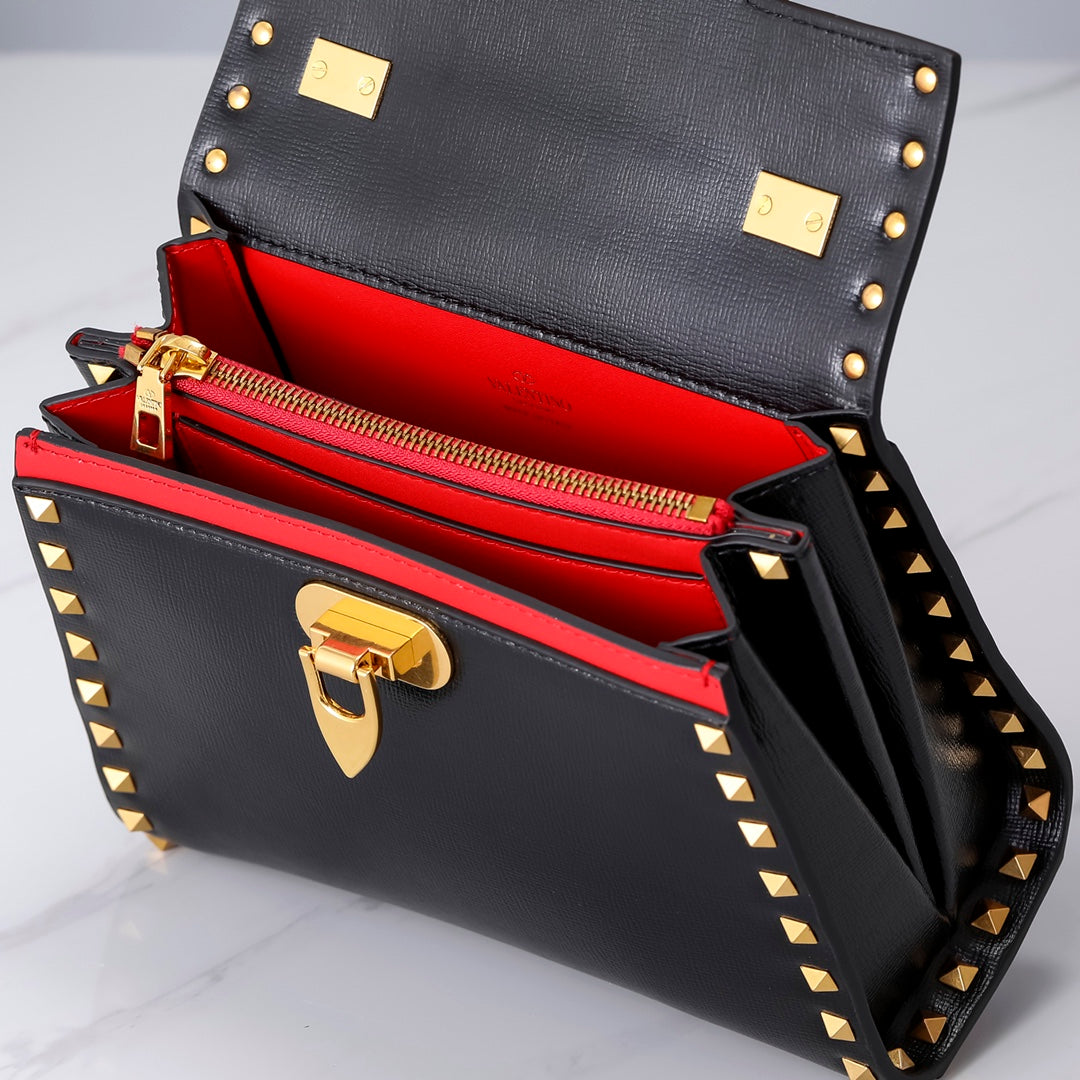 Valentino Garavani Small Rockstud Alcove Grainy Calfskin Bag