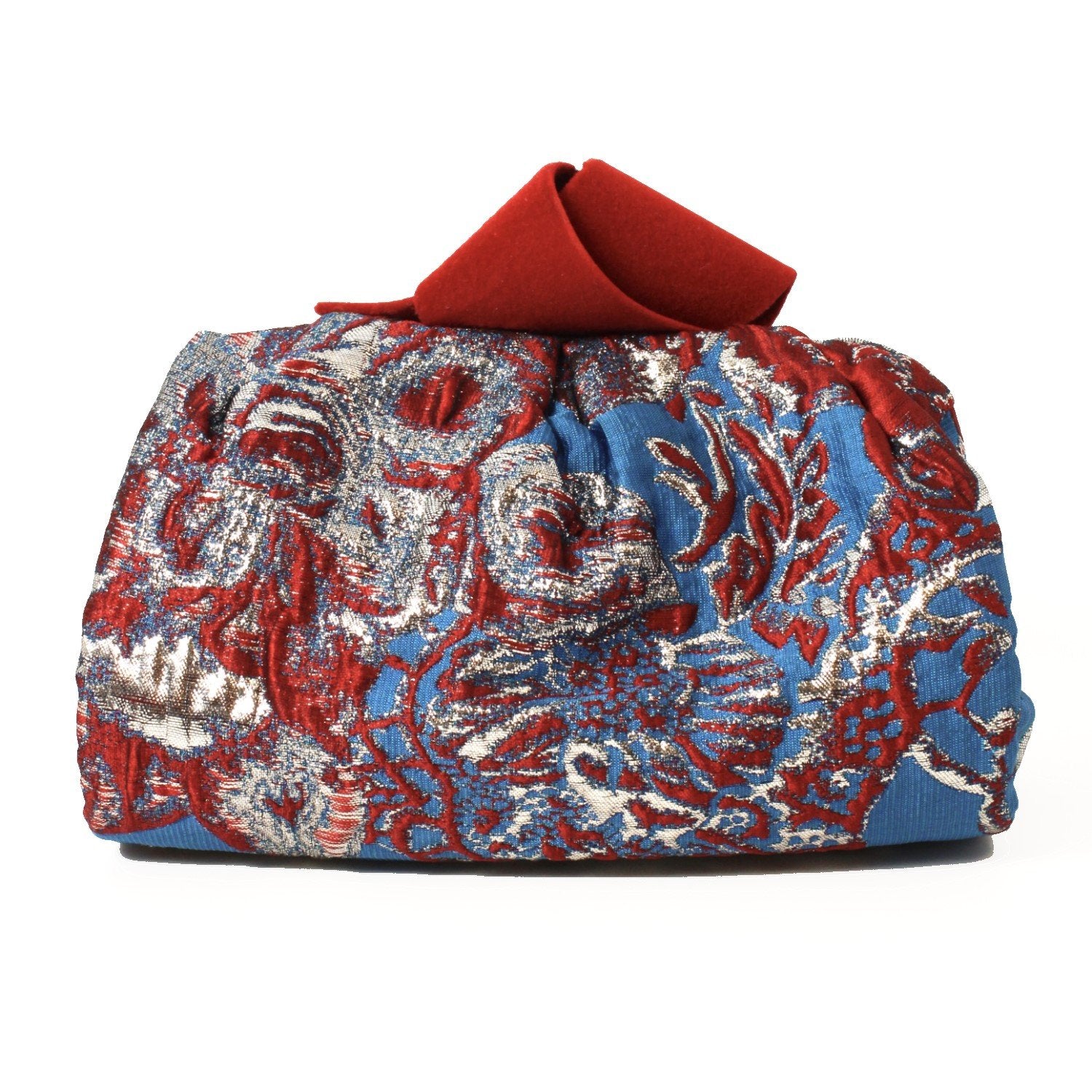 Jimmy Choo Cara Floral Brocade Flocked Knot Closure Clutch FBK/ROBOT