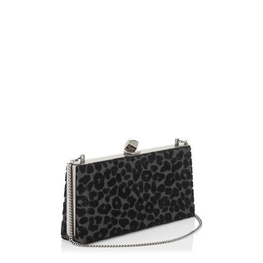 Jimmy Choo Celeste Black Devore Velvet Leopard Clutch Bag DEU01003