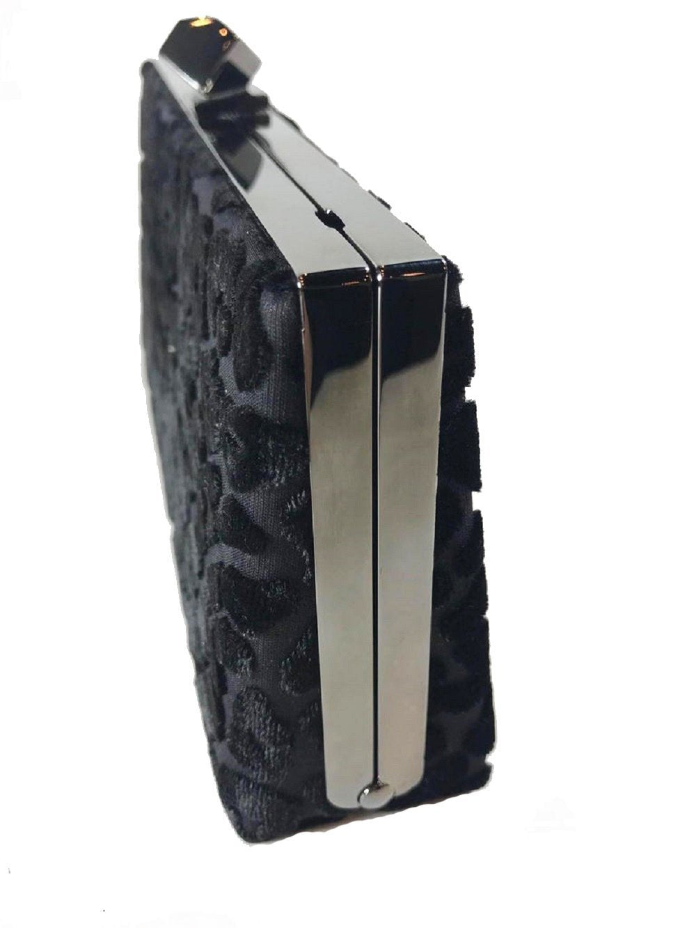 Jimmy Choo Celeste Black Devore Velvet Leopard Clutch Bag DEU01003