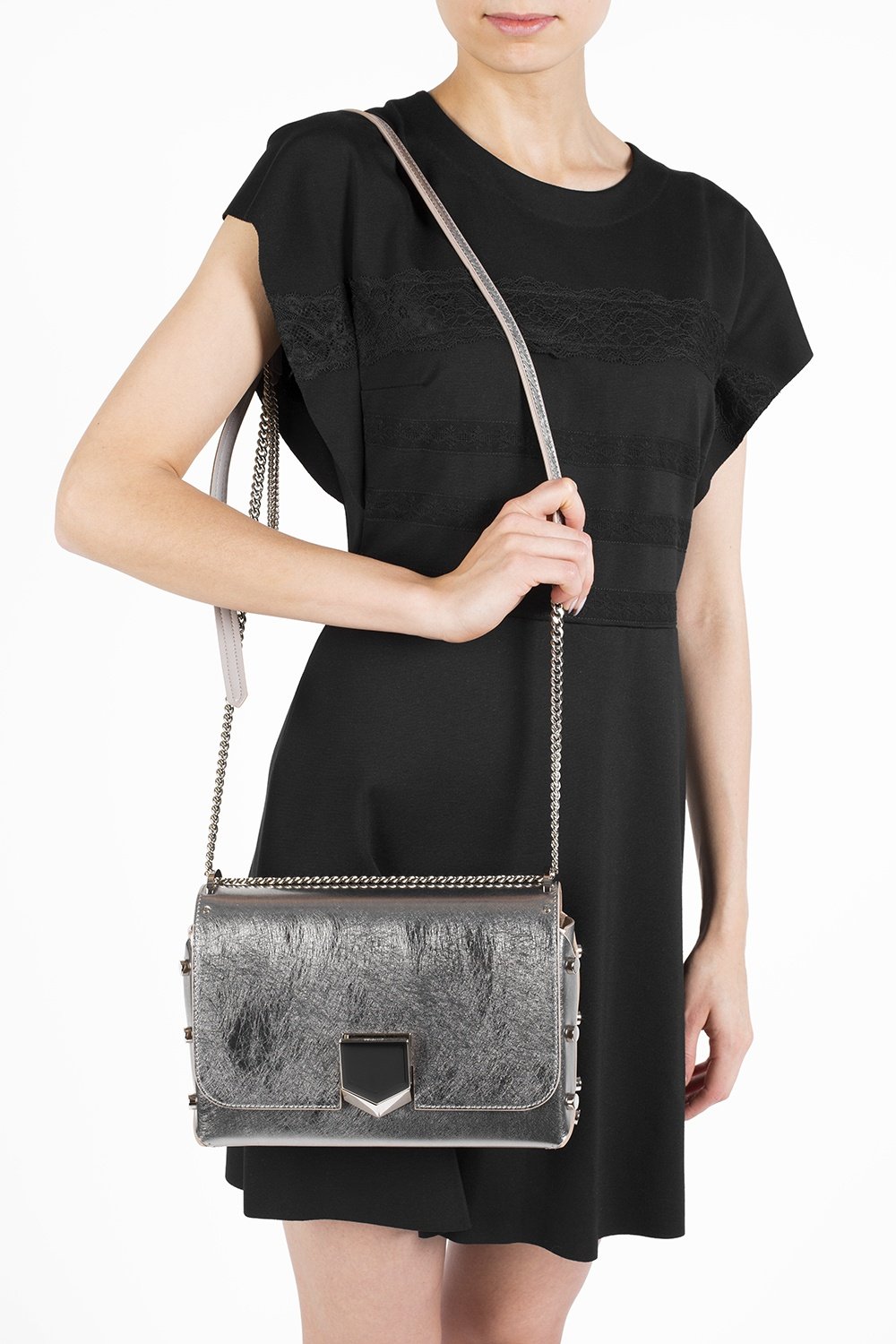 Jimmy Choo Metallic Silver Lockett Crossbody Shoulder Bag AA0202