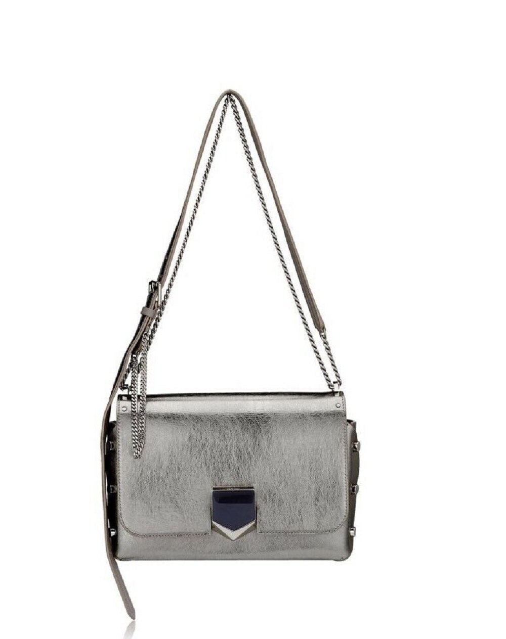 Jimmy Choo Metallic Silver Lockett Crossbody Shoulder Bag AA0202