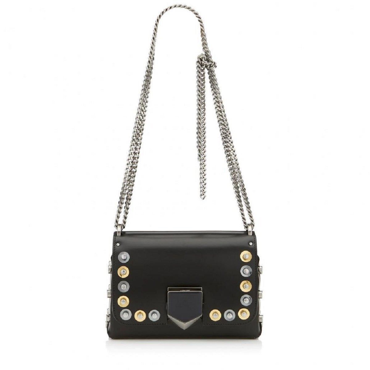 Jimmy Choo Lockett Petite Black Leather Gold Silver Studs JIK010003