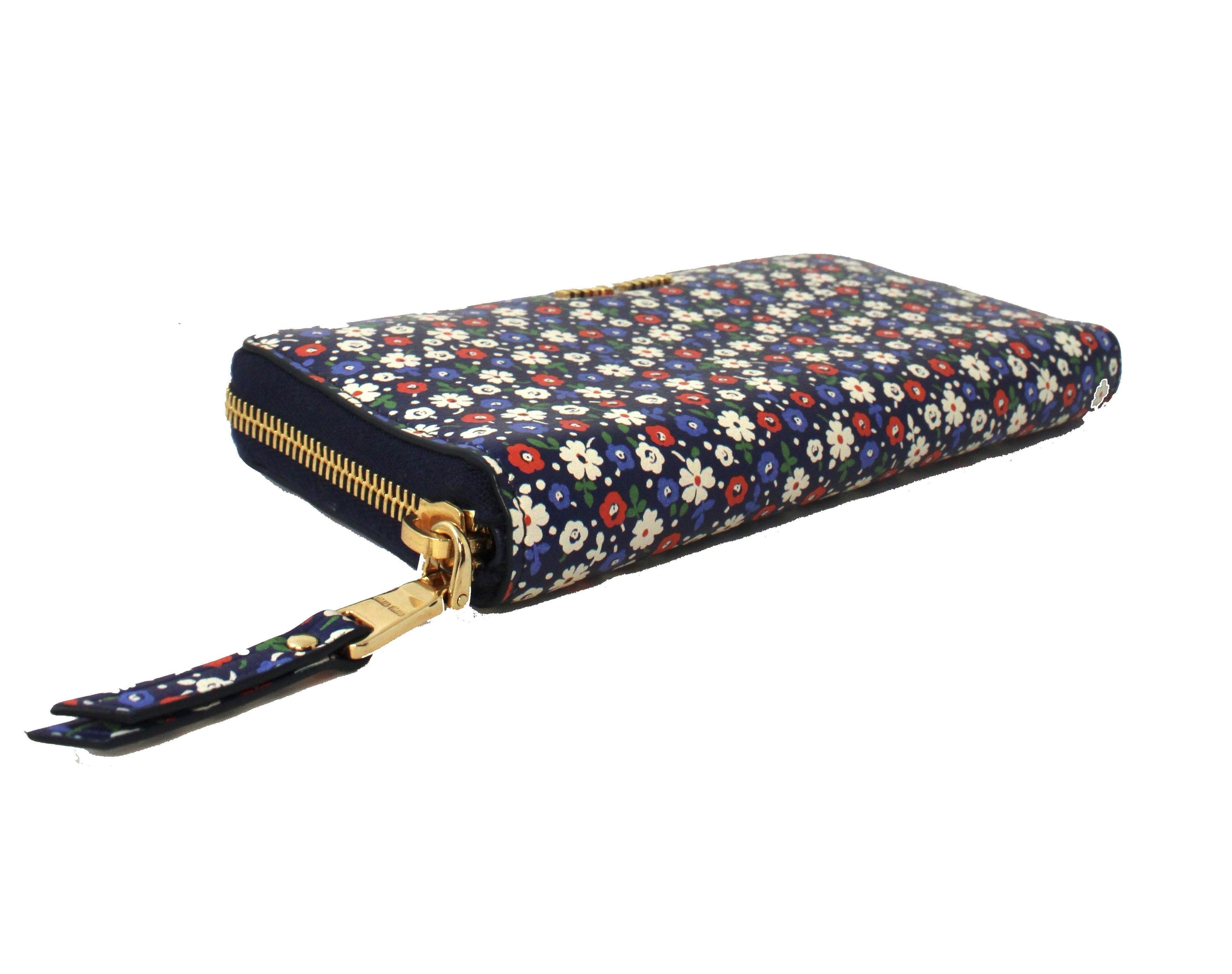 Miu Miu Portafaglio Lampo Blue Glace Flower Leather Wallet 5ML506