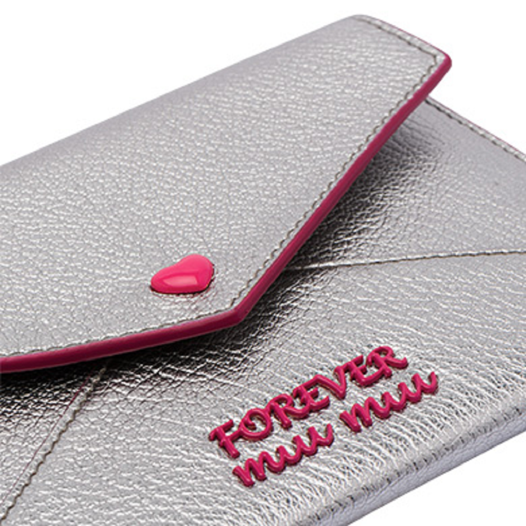 Miu Miu Silver Cromo Madras Forever Glitter Leather Heart Love Wallet 5MH014