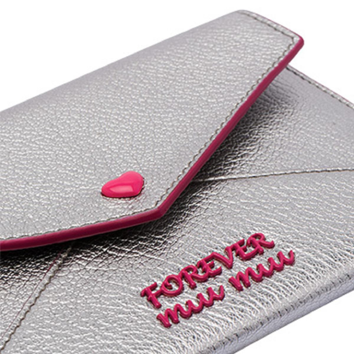 Miu Miu Silver Cromo Madras Forever Glitter Leather Heart Love Wallet 5MH014