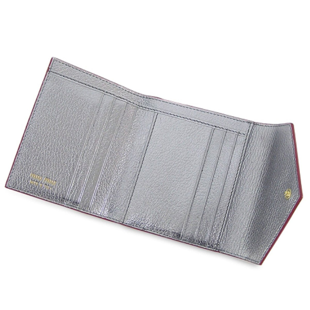 Miu Miu Silver Cromo Madras Forever Glitter Leather Heart Love Wallet 5MH014
