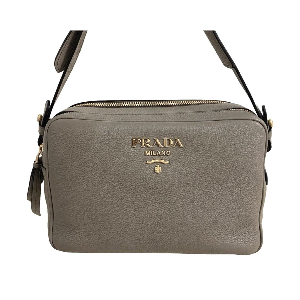 Prada Argilla Grey Vitello Phenix Leather Double Zip Cross Body Bag 1BH079