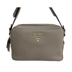 Prada Argilla Grey Vitello Phenix Leather Double Zip Cross Body Bag 1BH079
