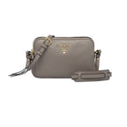 Prada Argilla Grey Vitello Phenix Leather Double Zip Cross Body Bag 1BH079