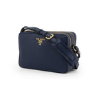 Prada Baltico Blue Vitello Phenix Leather Double Zip Crossbody Bag 1BH079