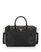 Prada Vitello Phenix Black Leather Top Handle Satchel Handbag 1BB023