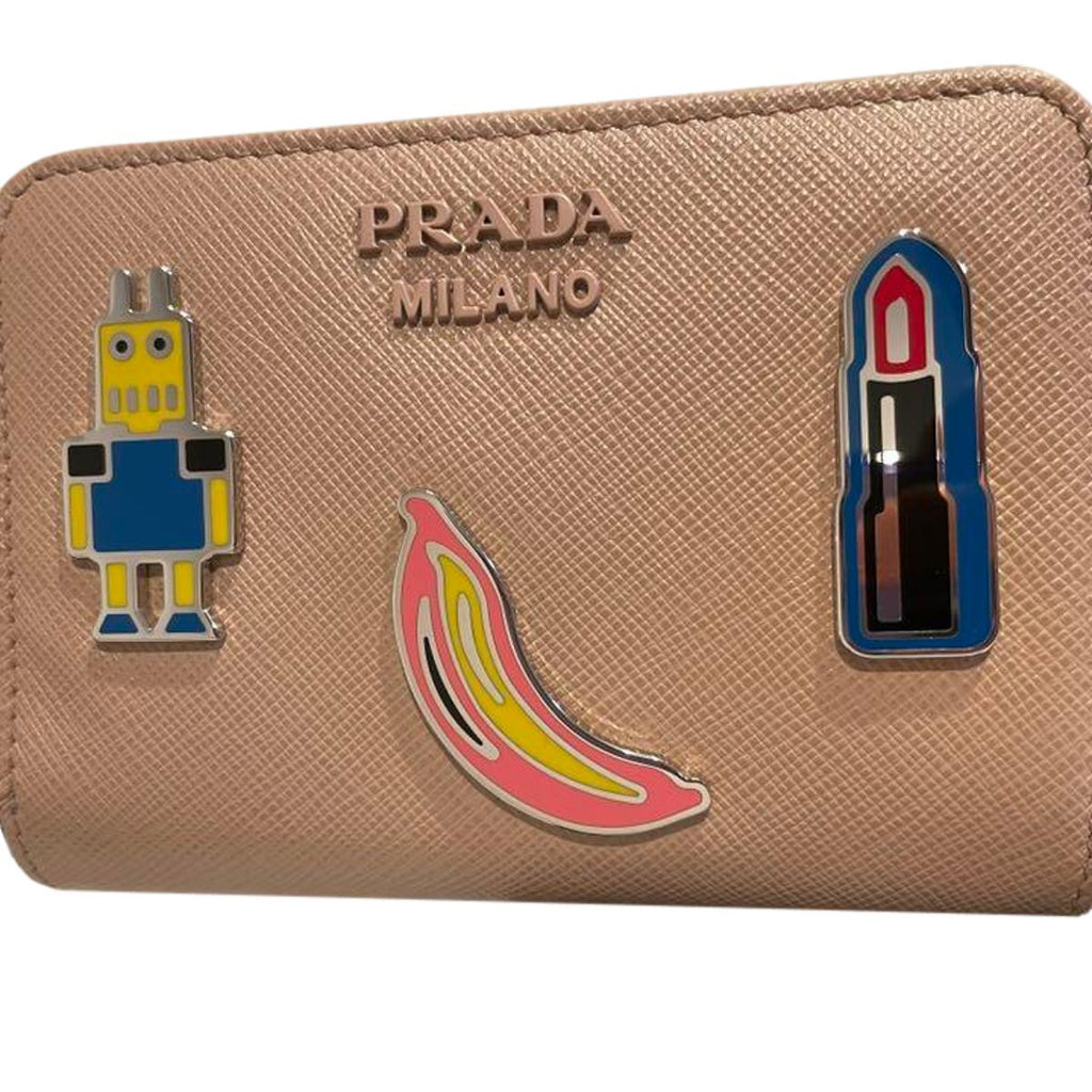 Prada Beige Saffiano Leather Character Snap Bifold Wallet 1ML018