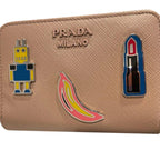 Prada Beige Saffiano Leather Character Snap Bifold Wallet 1ML018