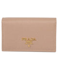 Prada Cammeo Beige Saffiano Leather Credit Card Holder Wallet 1MC122