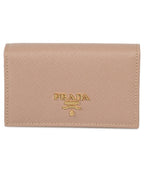 Prada Cammeo Beige Saffiano Leather Credit Card Holder Wallet 1MC122