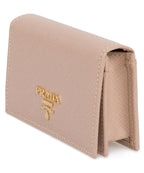 Prada Cammeo Beige Saffiano Leather Credit Card Holder Wallet 1MC122