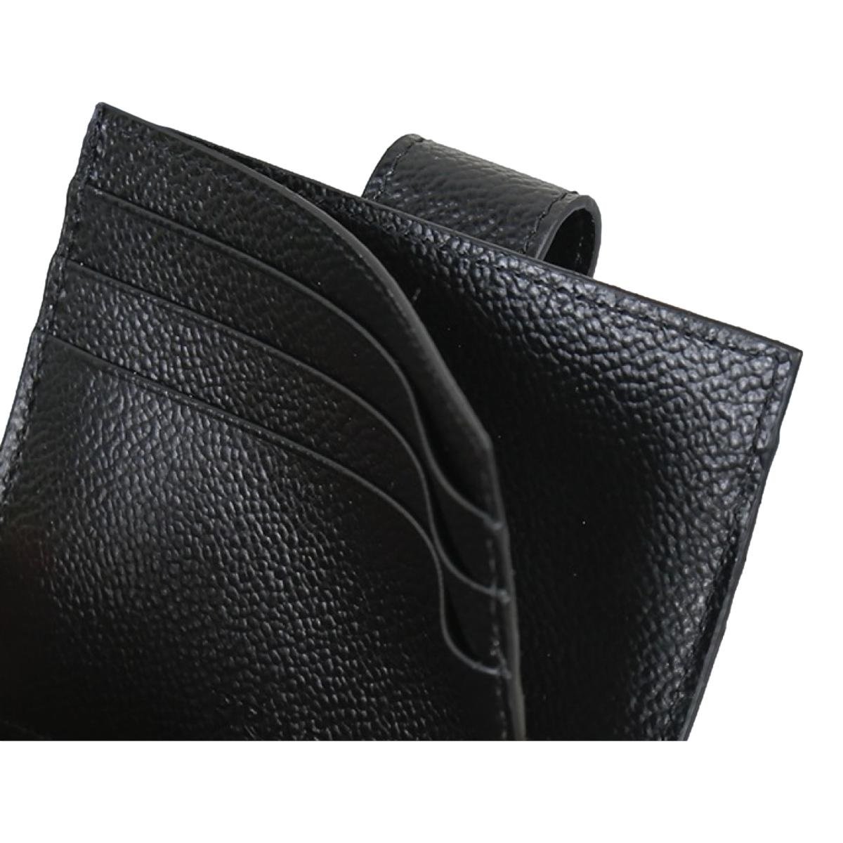Prada Black Grey Vitello Grain Leather Card Case Bifold Wallet 2MC049