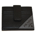 Prada Black Grey Vitello Grain Leather Card Case Bifold Wallet 2MC049