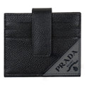 Prada Black Grey Vitello Grain Leather Card Case Bifold Wallet 2MC049