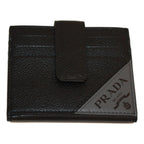Prada Black Grey Vitello Grain Leather Card Case Bifold Wallet 2MC049