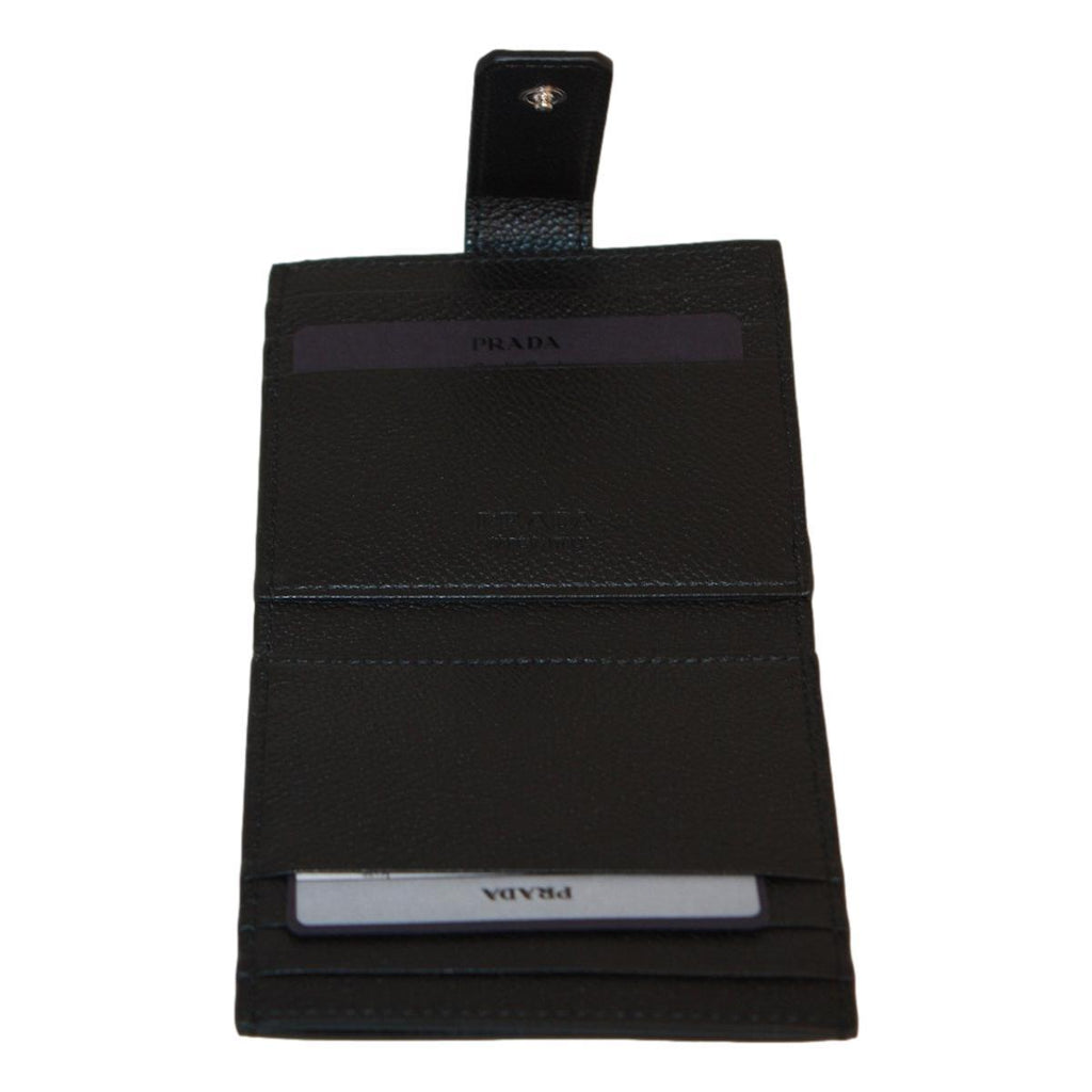 Prada Black Grey Vitello Grain Leather Card Case Bifold Wallet 2MC049