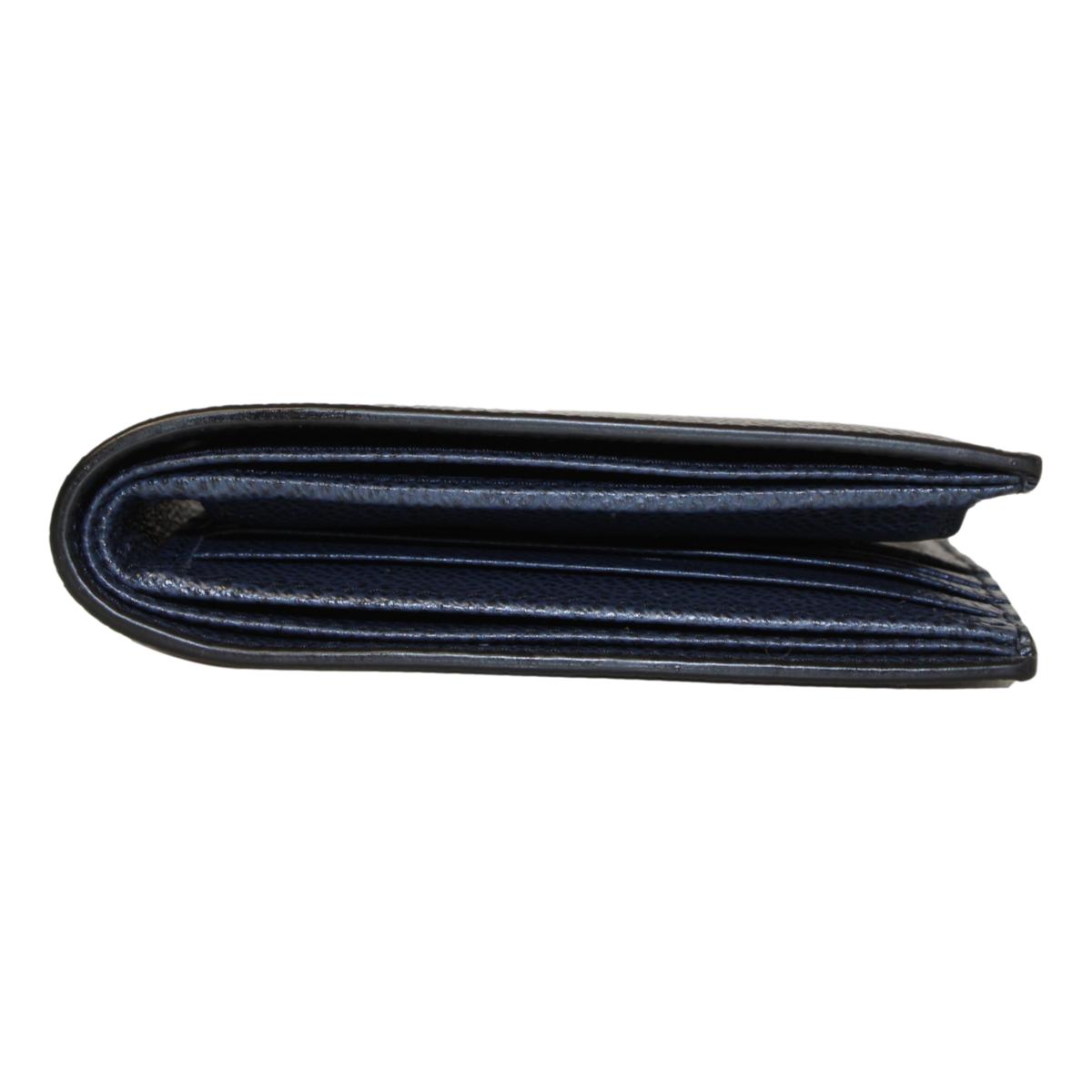 Prada Black Navy Vitello Micro Grain Leather Bifold Wallet 2MO738
