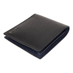 Prada Black Navy Vitello Micro Grain Leather Bifold Wallet 2MO738