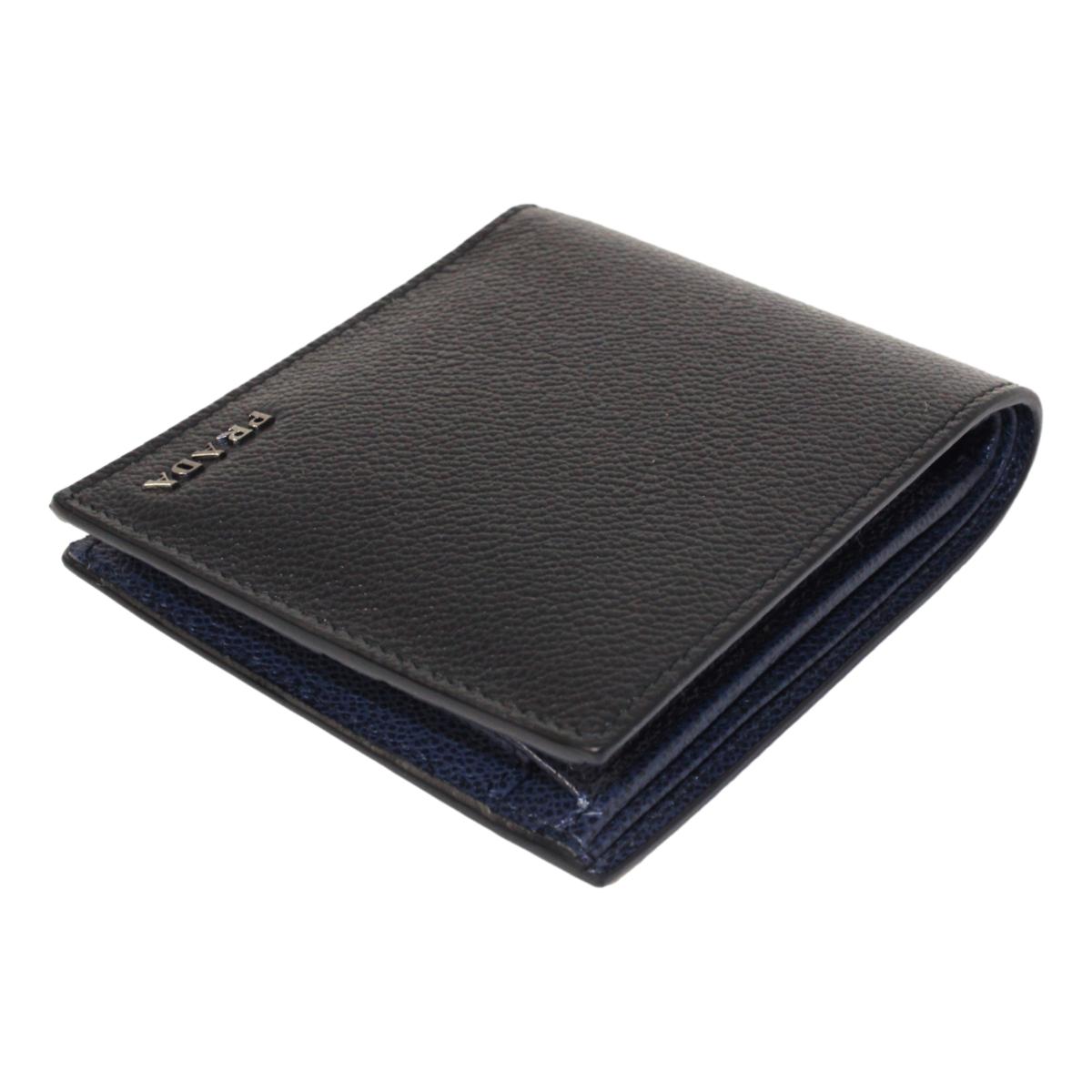 Prada Black Navy Vitello Micro Grain Leather Bifold Wallet 2MO738