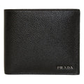 Prada Black Navy Vitello Micro Grain Leather Bifold Wallet 2MO738