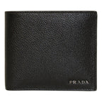Prada Black Navy Vitello Micro Grain Leather Bifold Wallet 2MO738