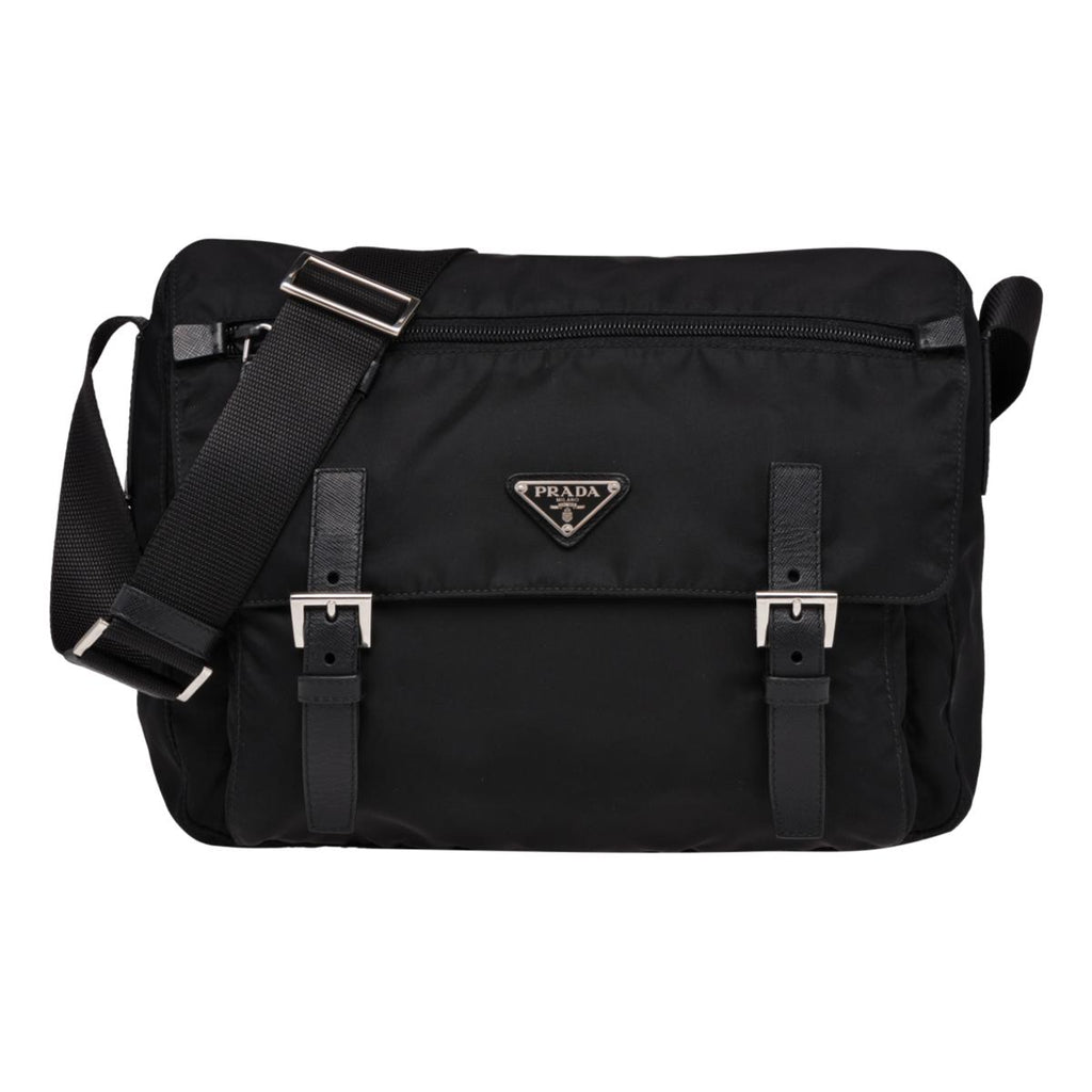 Prada Black Nylon Triangle Logo Messenger Bag 1BD671