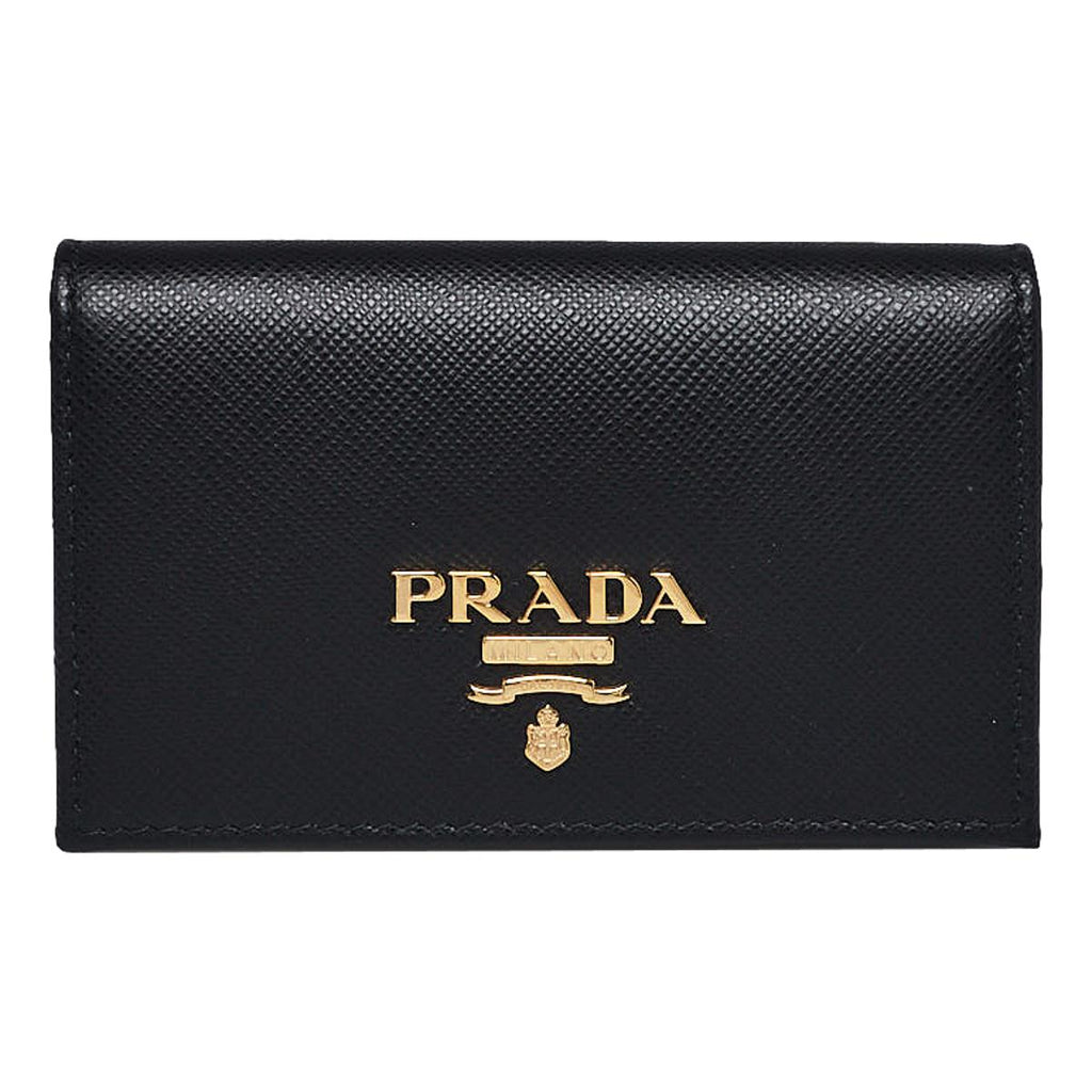 Prada Black Saffiano Leather Credit Card Case Wallet 1MC122