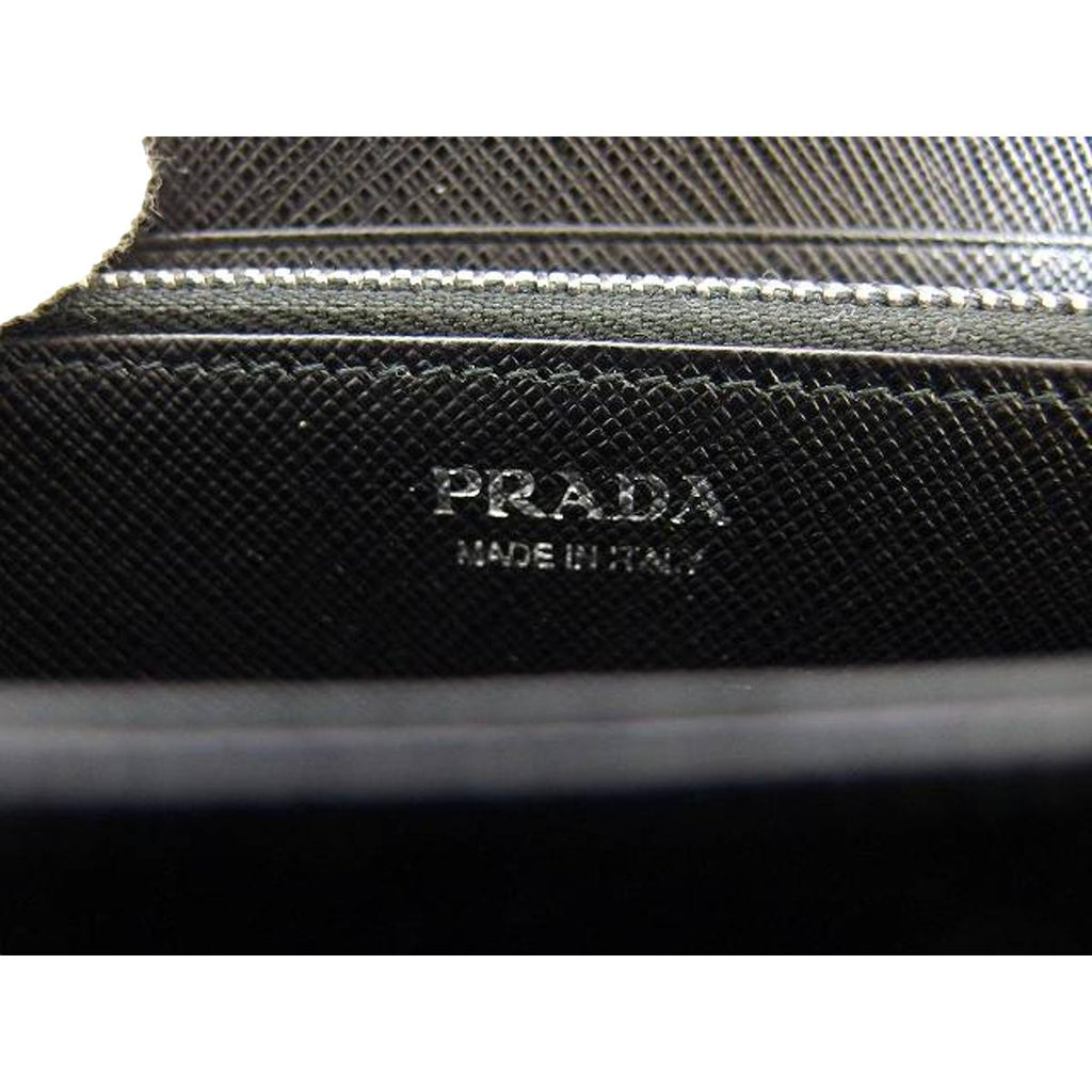 Prada Black Saffiano Leather Frankenstein Heart Rose Zip Around Wallet 1ML506