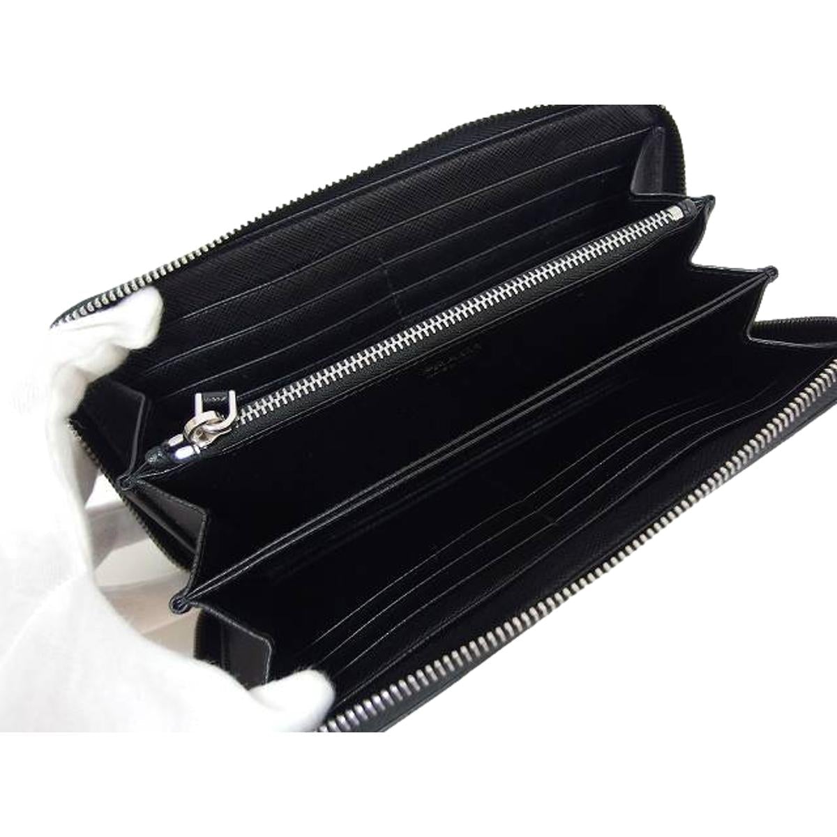 Prada Black Saffiano Leather Frankenstein Heart Rose Zip Around Wallet 1ML506