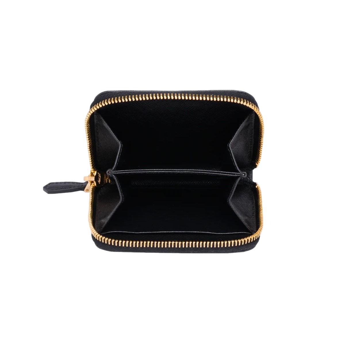 Prada Black Saffiano Leather Gold Zip Coin Purse Wallet 1MM268